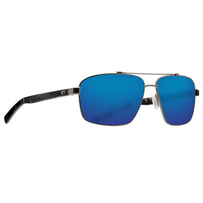 New Authentic Costa Flagler Polarized Sunglasses Brushed Gunmetal Frame Blue Mirror Glass Lens