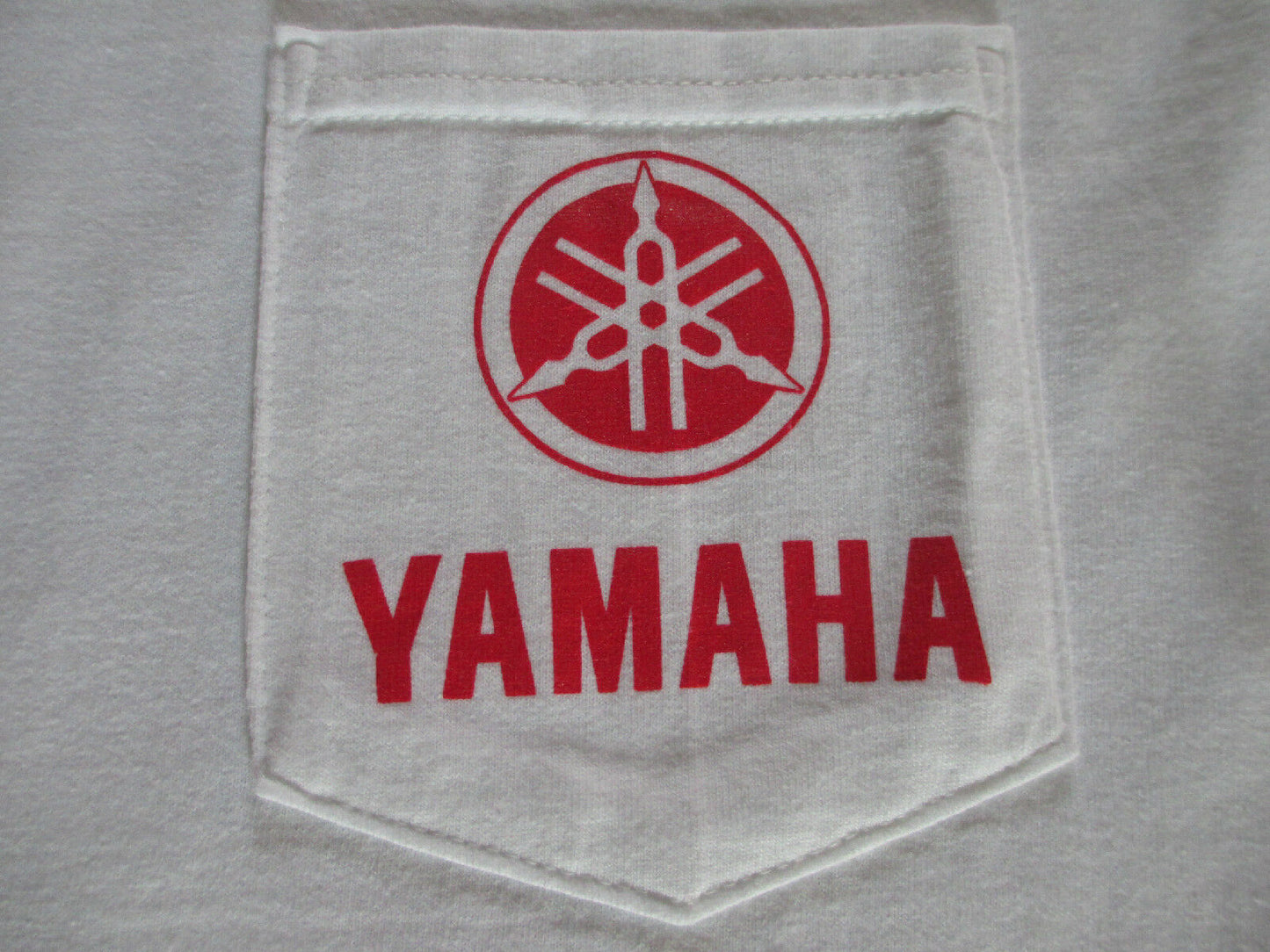 New Yamaha Short Sleeve T-shirt White w/ Front Pocket w/ Yamaha Logo/ Back Bass Fish Large