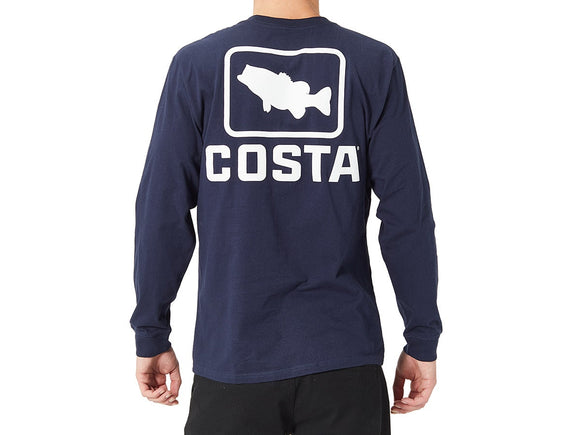 New Authentic Costa Del Mar Long Sleeve Emblem Bass Navy T-Shirt Large