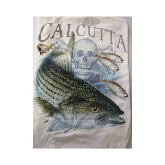 New Authentic Calcutta Short Sleeve Shirt  White/ Front Pocket/ Back Striper/Faded Logo  2XL