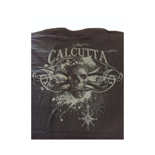New Authentic Calcutta Short Sleeve Shirt -Medium-Black/ Front Pocket/ Back Skull and Cross Bones  Medium