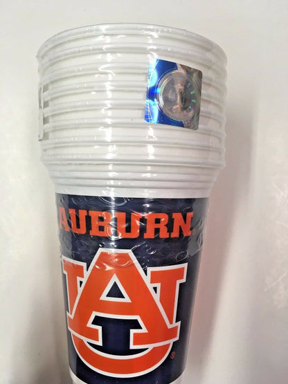 New Officially Licensed Auburn 16oz/ 8 Pack Beverage Cup White/ 1 Side Orange UA/ 2nd Side Blue UA