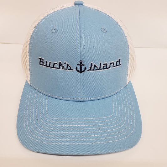 Bucks Island OC771 Trucker Hat-Light Blue/White Mesh
