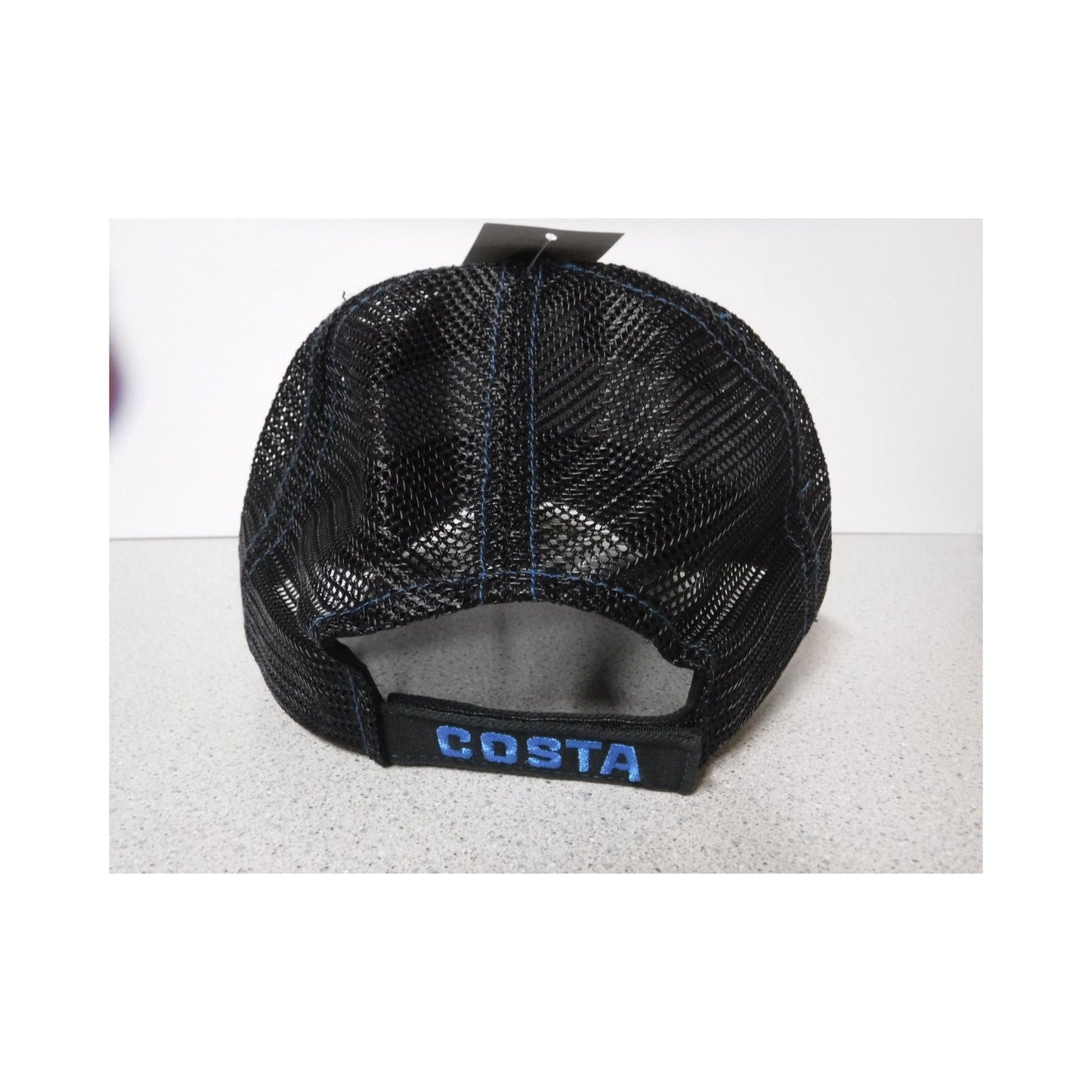 New Authentic Costa Trucker Hat Adjustable Black with Shield Logo Black Mesh