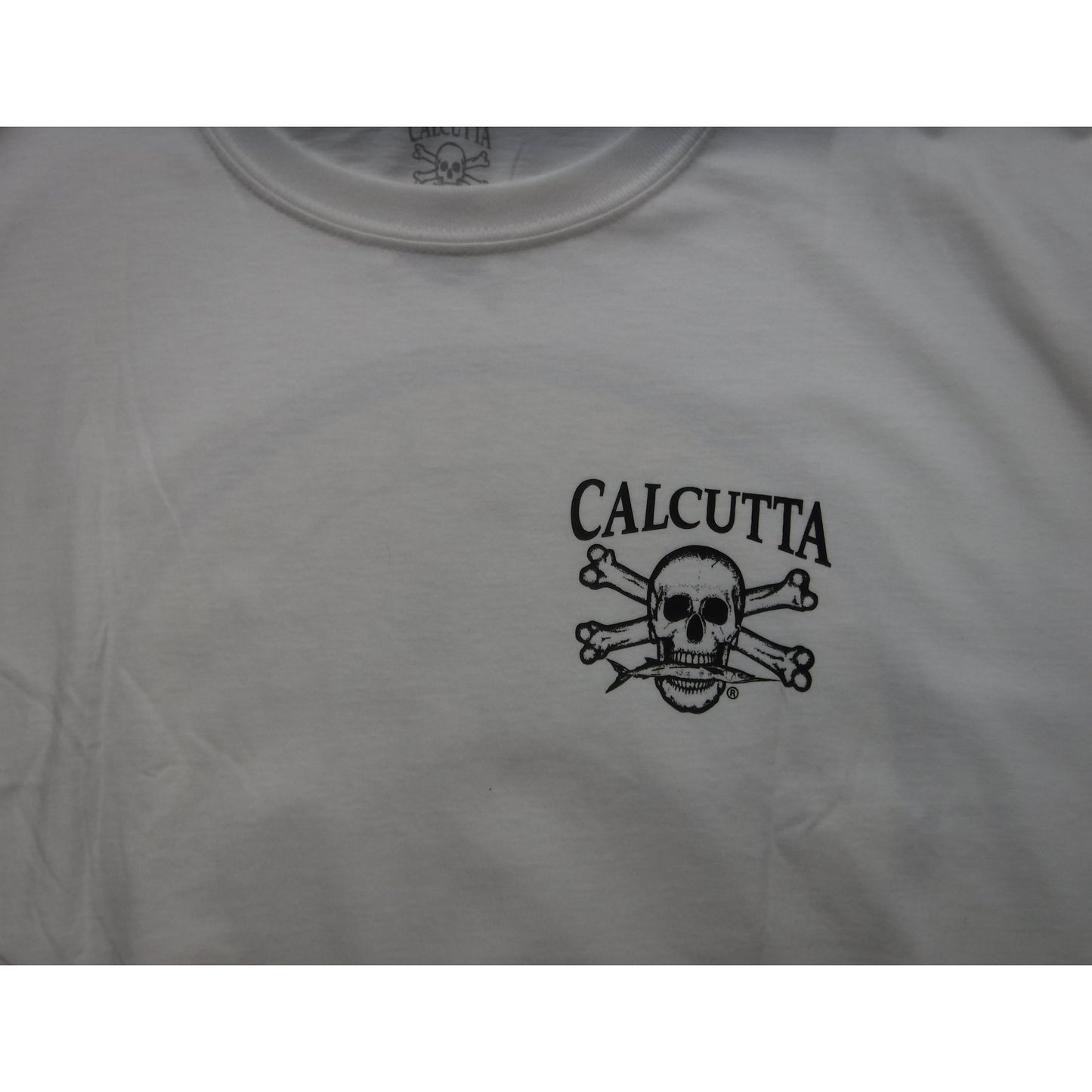New Authentic Calcutta Short Sleeve Shirt White/ Front Black Original Small Logo/ Circle Patch Logo on Back 2XL