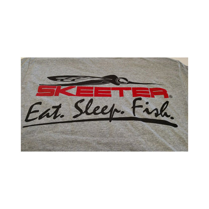 New Authentic Skeeter Long Sleeve T-Shirt Gray/Front Skeeter Bug/ Back Skeeter Bug Eat Sleep Fish