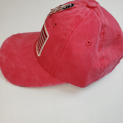 Proud American Distressed Hat w/ American Flag Patch Red