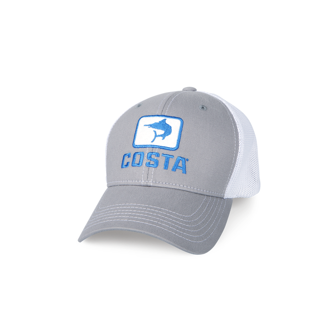 New Authentic Costa Trucker Stretch Hat Marlin -Gray with White Mesh