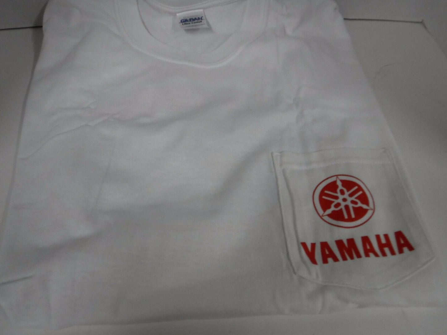 New Yamaha Short Sleeve T-shirt w/ Front Pocket w/ Yamaha Logo White Salt Water Fish Large